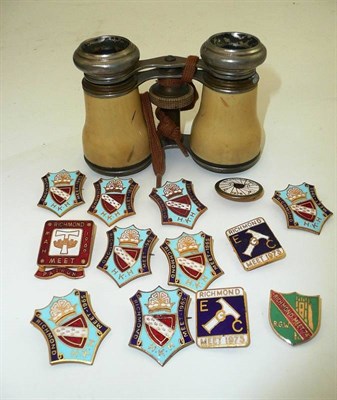 Lot 111 - Pair of field glasses and quantity of Richmond meet badges