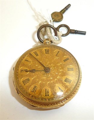 Lot 118 - 18ct gold open faced pocket watch, circa 1901, with engraved case and dial