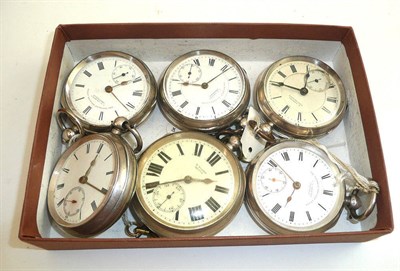 Lot 120 - Six silver open faced pocket watches, all cases with Chester hallmarks