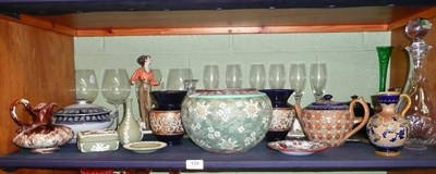 Lot 134 - A quantity of decorative ceramics and glass including Doulton china decorated teapot, a pair of...