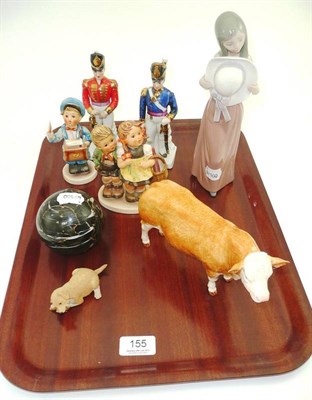 Lot 155 - Lladro figures, two Hummel figures, Border Fine Art Simmental bull etc