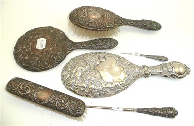 Lot 158 - A six piece silver backed dressing table set