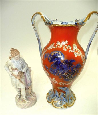 Lot 186 - A 19th century pottery twin handled vase and cover impressed 'T Sneyd Hanley' and a Continental...