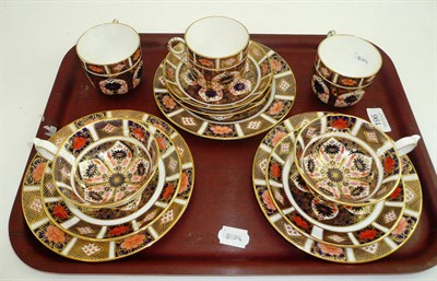 Lot 196 - A pair of Royal Crown Derby Imari pattern tea cups and saucers, three coffee cups, two saucers...