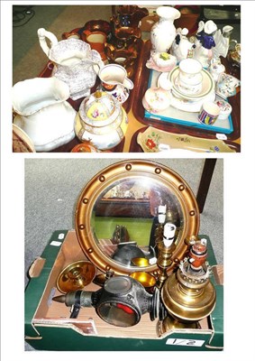 Lot 200 - Three trays of assorted china including copper lustre jugs, Staffordshire figures and a box...