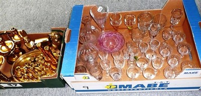 Lot 203 - Drinking glasses and brass ware (two boxes)