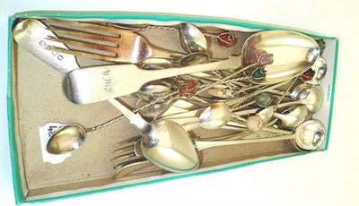 Lot 205 - Two silver spoons, set of ten long sundae spoons, two silver forks and twelve coffee spoons