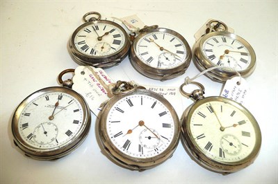 Lot 219 - Six open faced pocket watches, cases stamped for 935 and 925