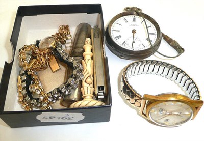 Lot 220 - A lady's 9ct gold Accurist wristwatch, a silver cased pocket watch, a gentleman's wristwatch, a...