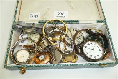 Lot 238 - A silver pocket watch, a military pocket watch signed Jaeger le Coultre and other wristwatches