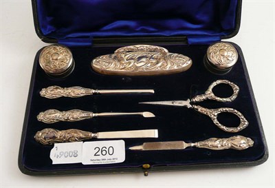 Lot 260 - Silver mounted manicure set in fitted case