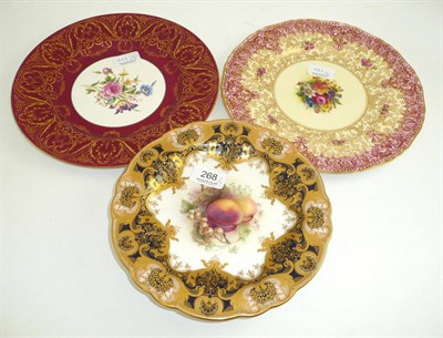 Lot 268 - Worcester cabinet plate signed Hunt, red ground cabinet plate and a comport, signed Sebright (a.f.)