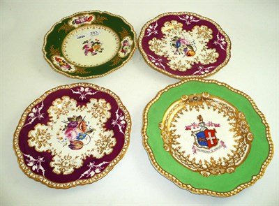 Lot 283 - A Coalport green ground floral cabinet plate, a pair of Spode maroon ground floral cabinet...