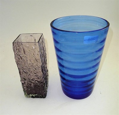 Lot 284 - Blue cylindrical Whitefriars vase and a textured 'bark' square vase (2)