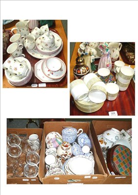 Lot 308 - Portmeirion plates, glasses, part tea set, two Royal Doulton figures, etc (on two trays and...