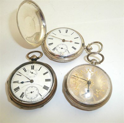 Lot 321 - A silver full hunter pocket watch, silver open faced pocket watch and a silver open faced...