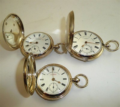 Lot 322 - Three silver full hunting cased pocket watches, all cases with Chester hallmark