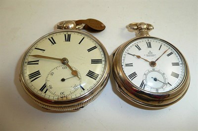 Lot 326 - A silver open faced pocket watch with detached lever movement and a silver pair cased pocket...