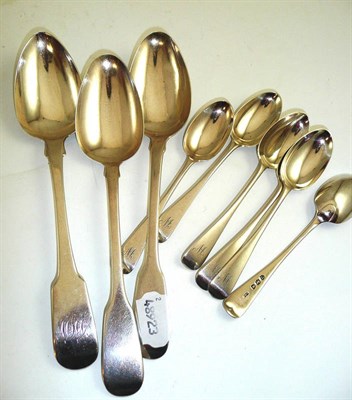 Lot 339 - Three fiddle pattern tablespoons and six teaspoons