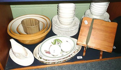 Lot 349 - Habitat dinner service, Aga Skillet pan, pine recipe rack etc