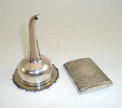 Lot 364 - Silver cigarette case and a plated wine funnel