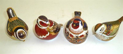 Lot 369 - Four Royal Crown Derby bird paperweights