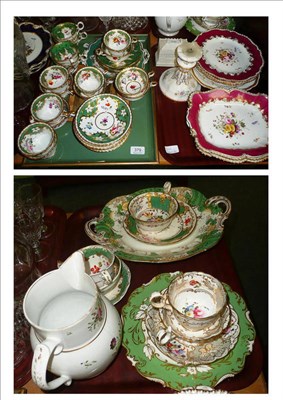 Lot 379 - Three trays of 19th century English porcelain including a green floral part tea and coffee service