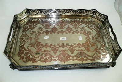 Lot 381 - A plate on copper galleried tea tray