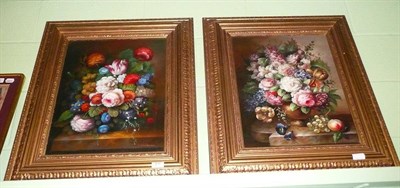 Lot 411 - A pair of gilt framed still life oils signed L Aldridge