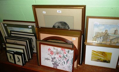 Lot 425 - Assorted watercolours and prints, including silhouettes