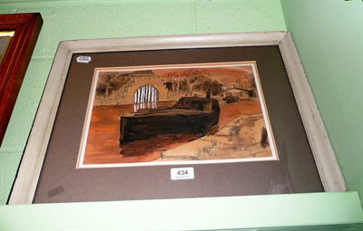 Lot 434 - An ink and watercolour sketch of a barge by Irene Halliday