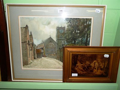 Lot 446 - Joseph Pighills, view of Haworth Parish Church and Sunday School, signed watercolour and a...