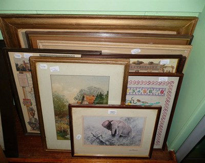 Lot 447 - A David Shepherd signed print of an elephant, a watercolour of a timber framed cottage, two...