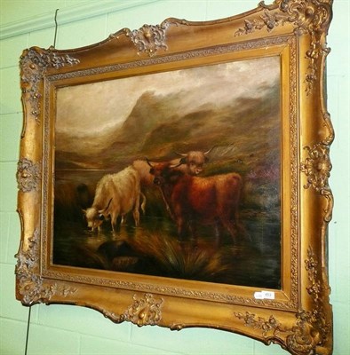 Lot 453 - John Henry (19th century), Highland cattle in a Scottish landscape, Signed, oil on canvas, 71cm...