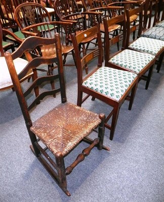 Lot 535 - A George III Chippendale style dining chair, a pair of Hepplewhite style chairs, a set of three bar