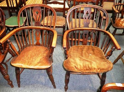 Lot 539 - Two 19th century ash and elm low back Windsor chairs