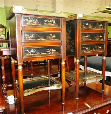 Lot 566 - Pair of reproduction Oriental style bedside cabinets