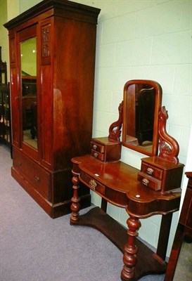 Lot 606 - A Victorian walnut mirror door wardrobe and a Duchess dressing table