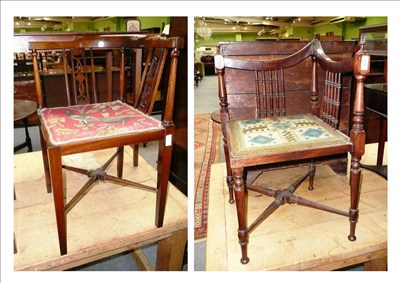 Lot 636 - Two Edwardian mahogany corner chairs