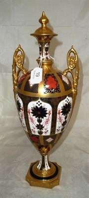Lot 19 - Royal Crown Derby Imari decorated twin handled pedestal vase