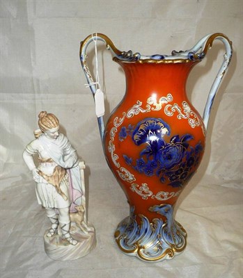 Lot 21 - A 19th century pottery twin handled vase and cover impressed 'T Sneyd Hanley' and a Continental...