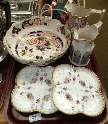 Lot 29 - Two Royal Crown Derby shaped dishes (seconds), Mason's pedestal bowl and two Mason's jugs (5)