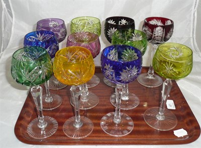 Lot 41 - Eleven composite coloured cut wine glasses