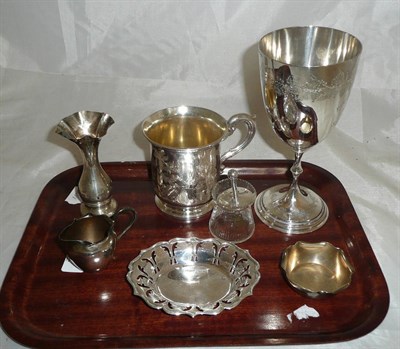 Lot 51 - Victorian silver goblet, silver mug, bonbon dish, spill vase etc