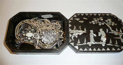 Lot 55 - A quantity of silver and costume jewellery, in an inlaid box