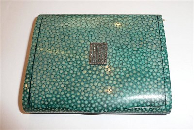Lot 74 - An Art Deco shagreen card case with marcasite mount