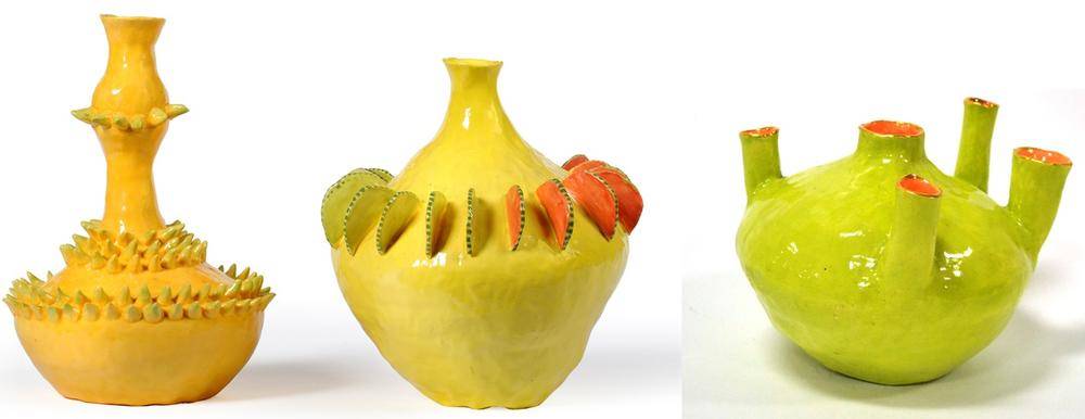 Lot 663 - John ffrench (Irish 1928-2010): A Vase, with spike decoration, painted in custard yellow and...