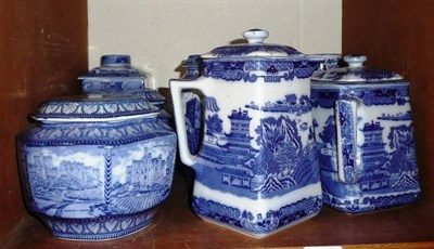 Lot 115 - Eight blue and white assorted Maling jugs, caddies and covers