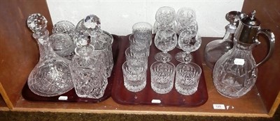 Lot 125 - A shelf of glassware including six hock glasses, four decanters etc