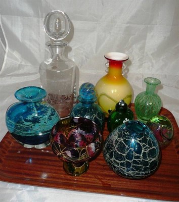 Lot 126 - Mdina glass scent bottle, two Mdina vases and other glass